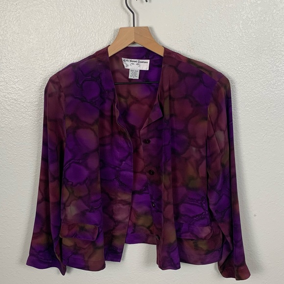 Vintage Jackets & Blazers - VINTAGE SILK WATER COLOR LIGHT BUTTON UP JACKET